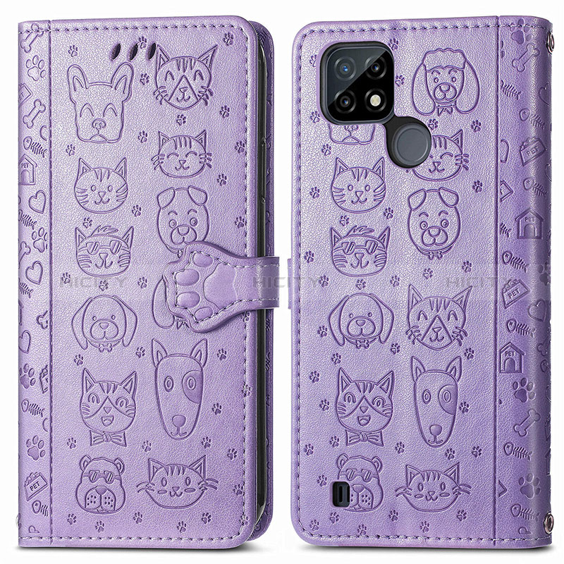 Coque Portefeuille Motif Fantaisie Livre Cuir Etui Clapet S03D pour Realme C25Y India Violet Plus