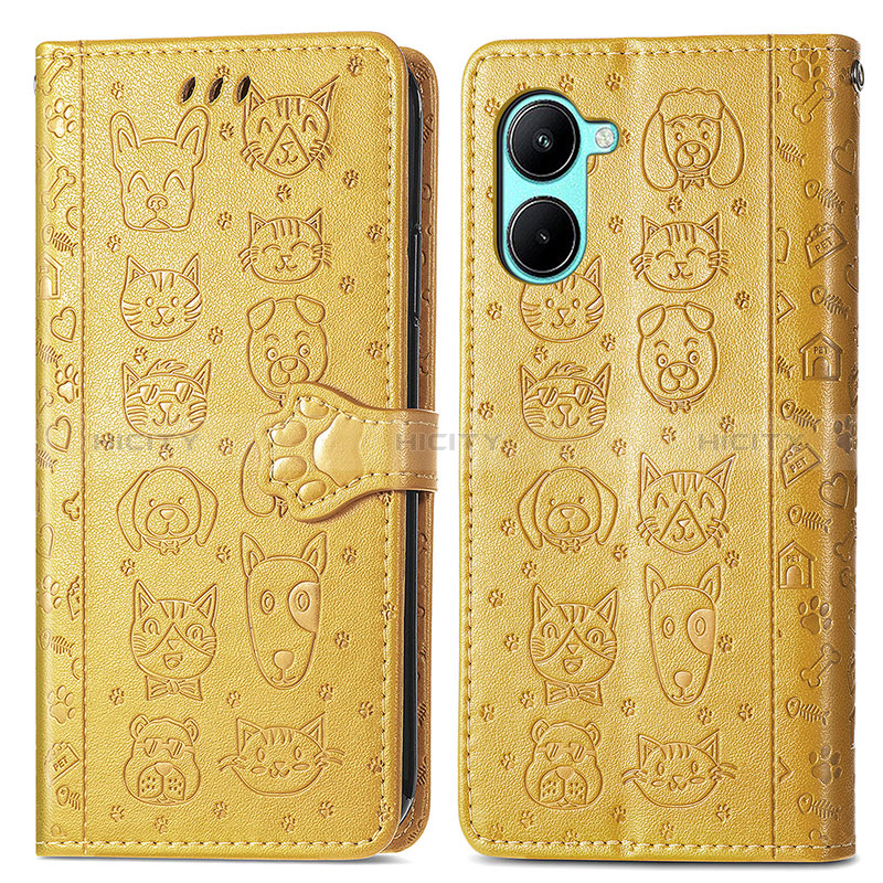 Coque Portefeuille Motif Fantaisie Livre Cuir Etui Clapet S03D pour Realme C33 (2023) Jaune Plus