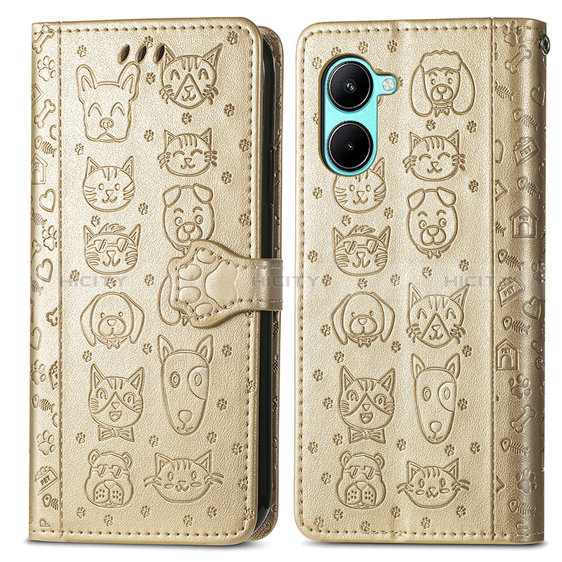 Coque Portefeuille Motif Fantaisie Livre Cuir Etui Clapet S03D pour Realme C33 (2023) Or Plus