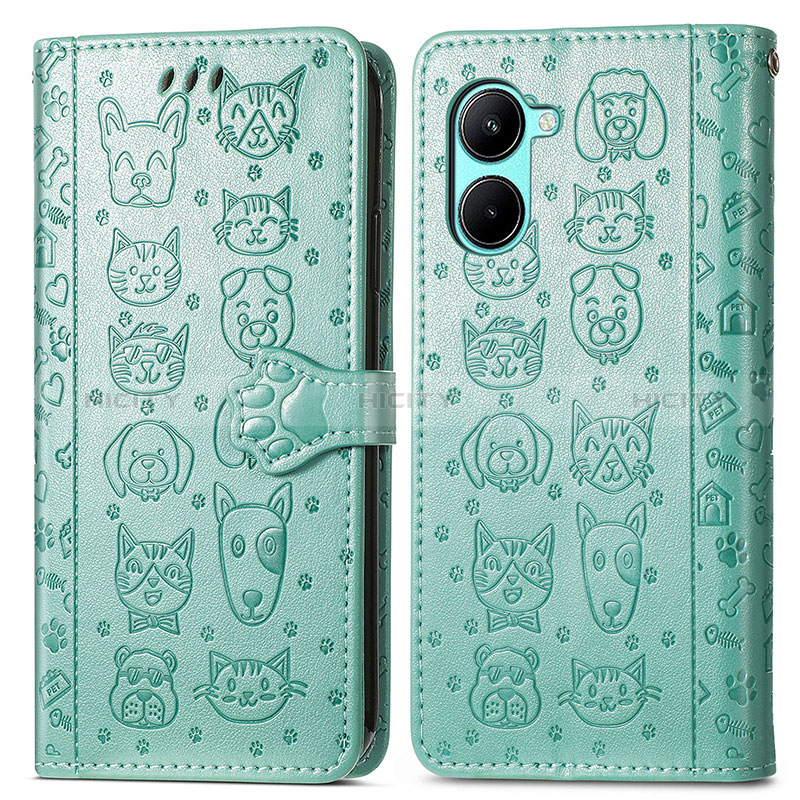 Coque Portefeuille Motif Fantaisie Livre Cuir Etui Clapet S03D pour Realme C33 (2023) Vert Plus