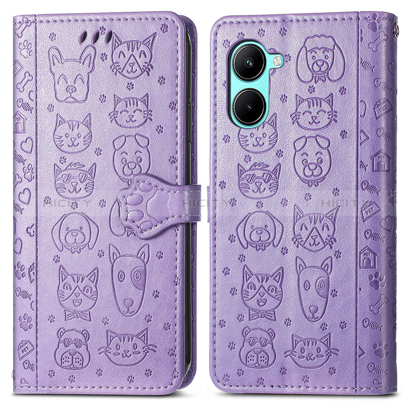 Coque Portefeuille Motif Fantaisie Livre Cuir Etui Clapet S03D pour Realme C33 (2023) Violet Plus