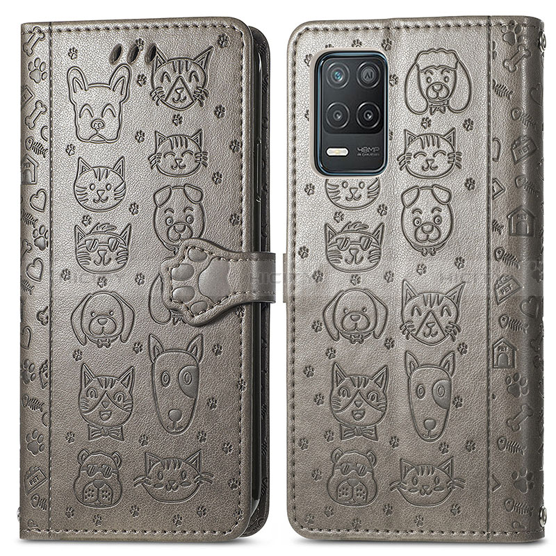 Coque Portefeuille Motif Fantaisie Livre Cuir Etui Clapet S03D pour Realme Narzo 30 5G Gris Plus