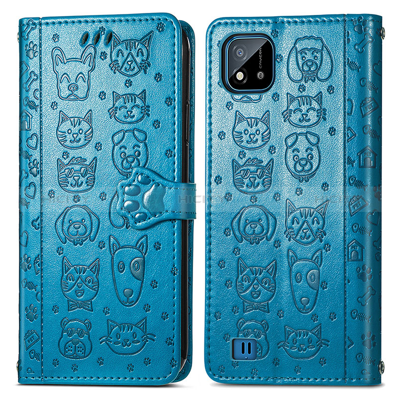 Coque Portefeuille Motif Fantaisie Livre Cuir Etui Clapet S03D pour Realme Narzo 50i Bleu Plus