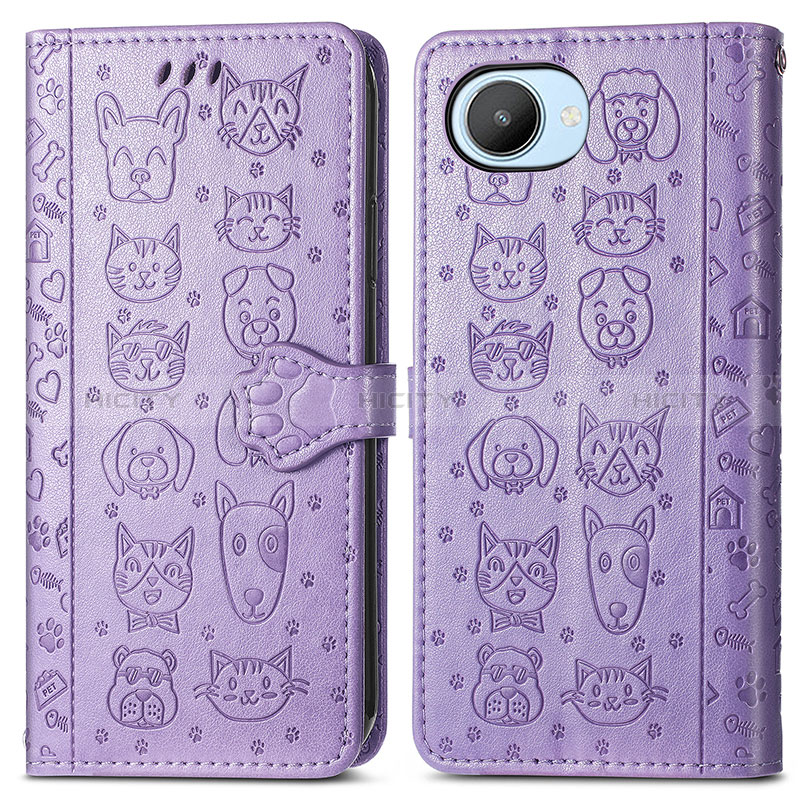 Coque Portefeuille Motif Fantaisie Livre Cuir Etui Clapet S03D pour Realme Narzo 50i Prime Violet Plus