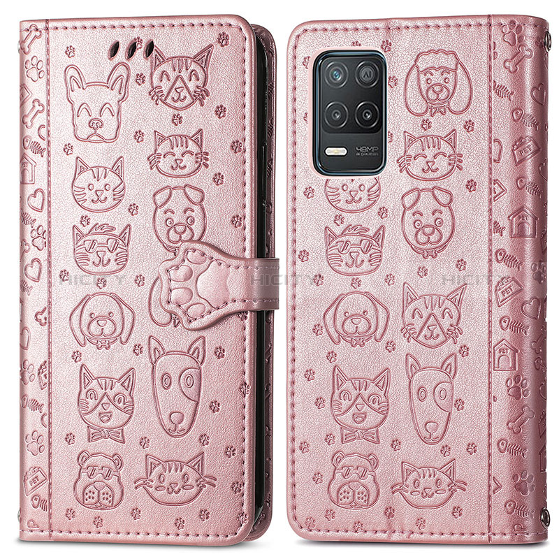 Coque Portefeuille Motif Fantaisie Livre Cuir Etui Clapet S03D pour Realme Q3i 5G Or Rose Plus