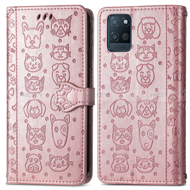 Coque Portefeuille Motif Fantaisie Livre Cuir Etui Clapet S03D pour Realme V11s 5G Or Rose Plus