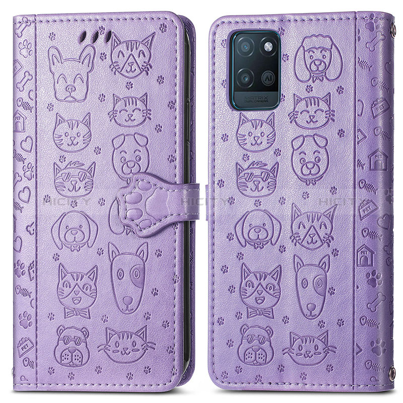 Coque Portefeuille Motif Fantaisie Livre Cuir Etui Clapet S03D pour Realme V11s 5G Violet Plus