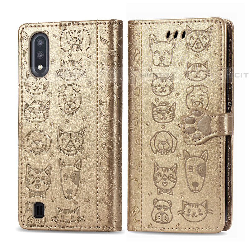 Coque Portefeuille Motif Fantaisie Livre Cuir Etui Clapet S03D pour Samsung Galaxy A01 SM-A015 Or Plus