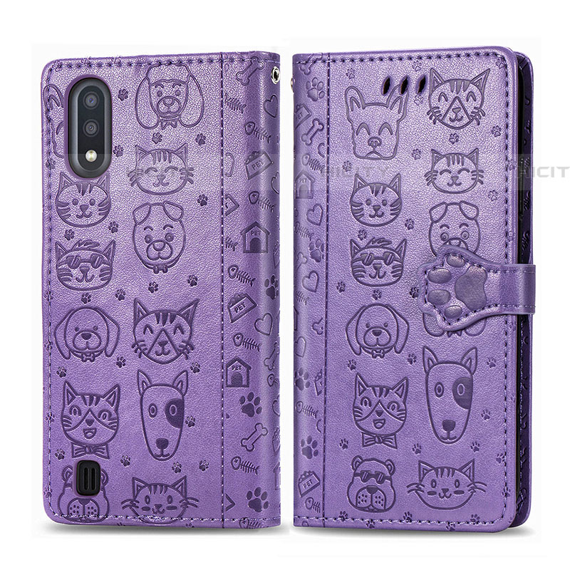 Coque Portefeuille Motif Fantaisie Livre Cuir Etui Clapet S03D pour Samsung Galaxy A01 SM-A015 Violet Plus