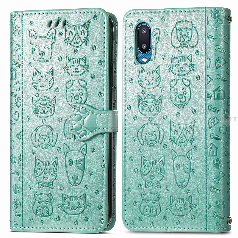 Coque Portefeuille Motif Fantaisie Livre Cuir Etui Clapet S03D pour Samsung Galaxy A02 Vert Plus