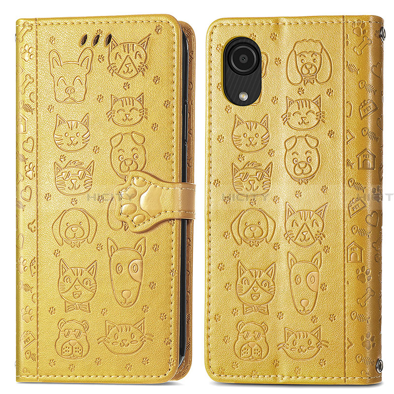 Coque Portefeuille Motif Fantaisie Livre Cuir Etui Clapet S03D pour Samsung Galaxy A03 Core Jaune Plus