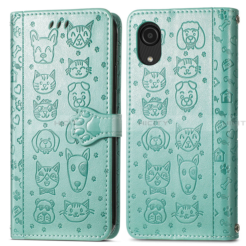 Coque Portefeuille Motif Fantaisie Livre Cuir Etui Clapet S03D pour Samsung Galaxy A03 Core Vert Plus