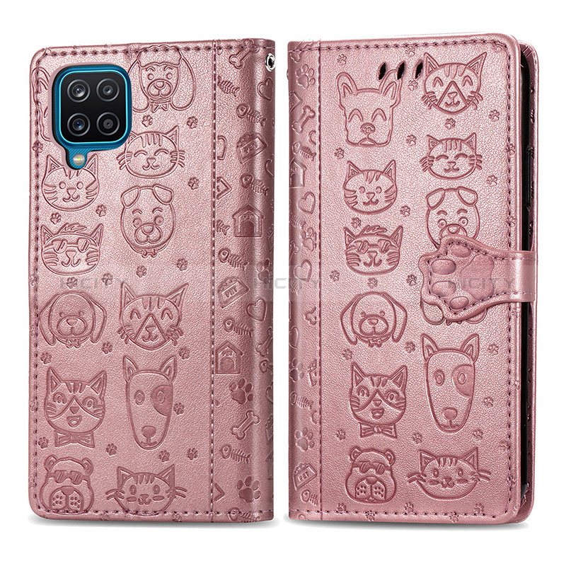 Coque Portefeuille Motif Fantaisie Livre Cuir Etui Clapet S03D pour Samsung Galaxy A12 5G Or Rose Plus