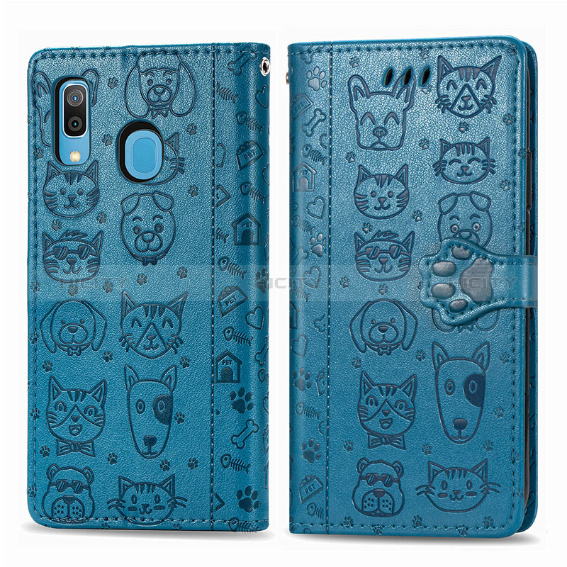 Coque Portefeuille Motif Fantaisie Livre Cuir Etui Clapet S03D pour Samsung Galaxy A20 Bleu Plus