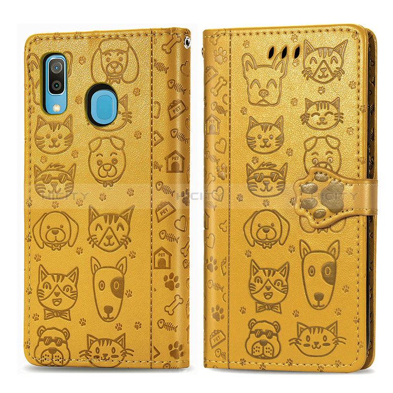 Coque Portefeuille Motif Fantaisie Livre Cuir Etui Clapet S03D pour Samsung Galaxy A20 Jaune Plus