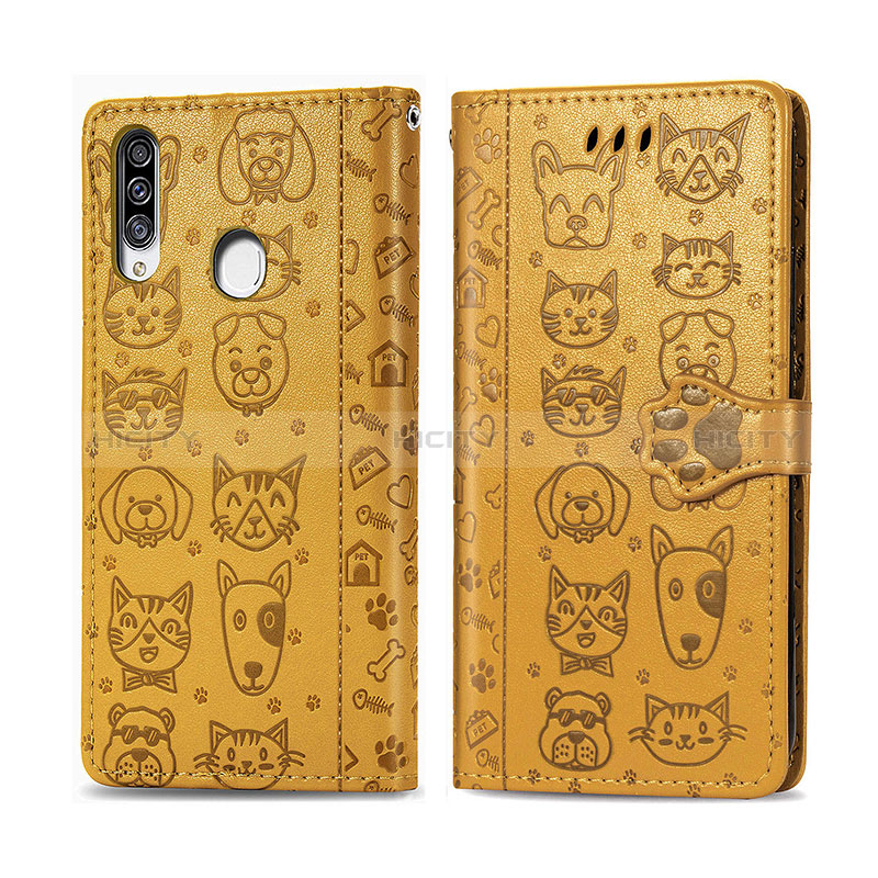 Coque Portefeuille Motif Fantaisie Livre Cuir Etui Clapet S03D pour Samsung Galaxy A20s Jaune Plus