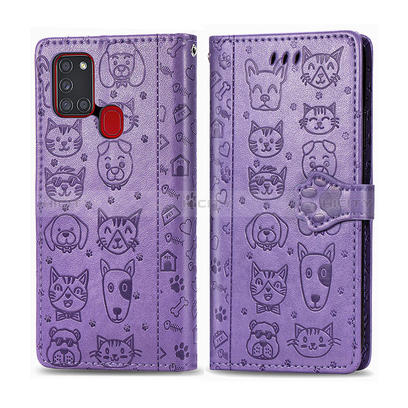 Coque Portefeuille Motif Fantaisie Livre Cuir Etui Clapet S03D pour Samsung Galaxy A21s Violet Plus