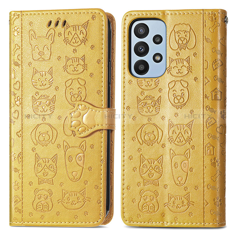 Coque Portefeuille Motif Fantaisie Livre Cuir Etui Clapet S03D pour Samsung Galaxy A23 5G Jaune Plus