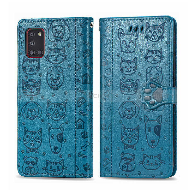 Coque Portefeuille Motif Fantaisie Livre Cuir Etui Clapet S03D pour Samsung Galaxy A31 Bleu Plus