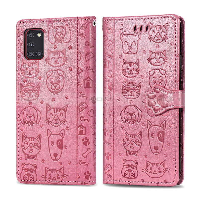 Coque Portefeuille Motif Fantaisie Livre Cuir Etui Clapet S03D pour Samsung Galaxy A31 Or Rose Plus