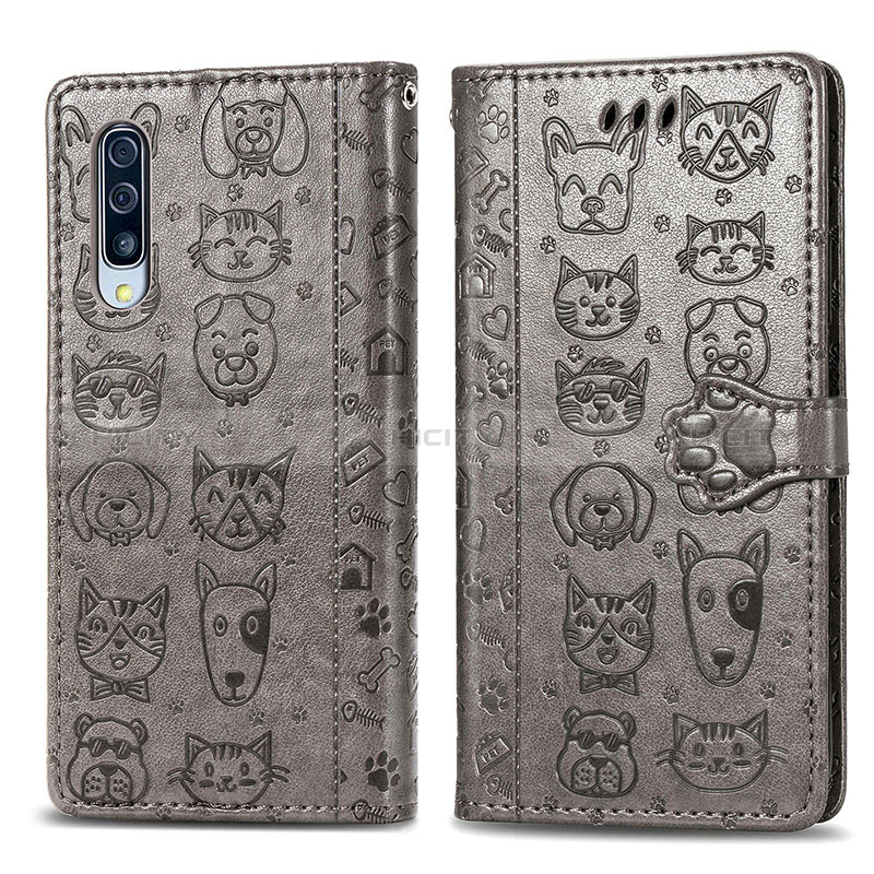 Coque Portefeuille Motif Fantaisie Livre Cuir Etui Clapet S03D pour Samsung Galaxy A50S Gris Plus