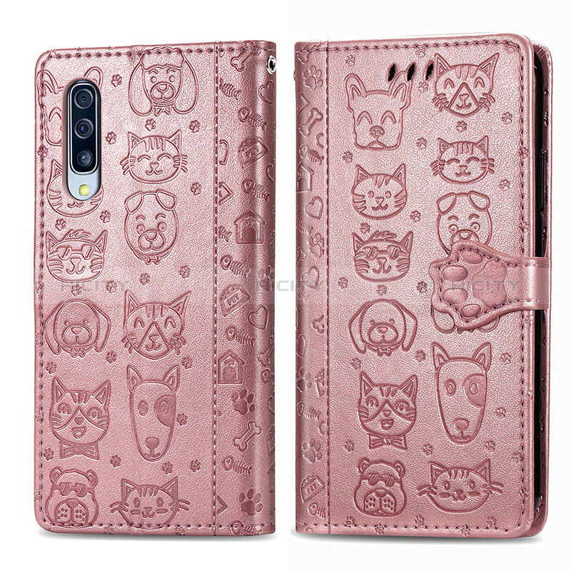 Coque Portefeuille Motif Fantaisie Livre Cuir Etui Clapet S03D pour Samsung Galaxy A50S Rose Plus