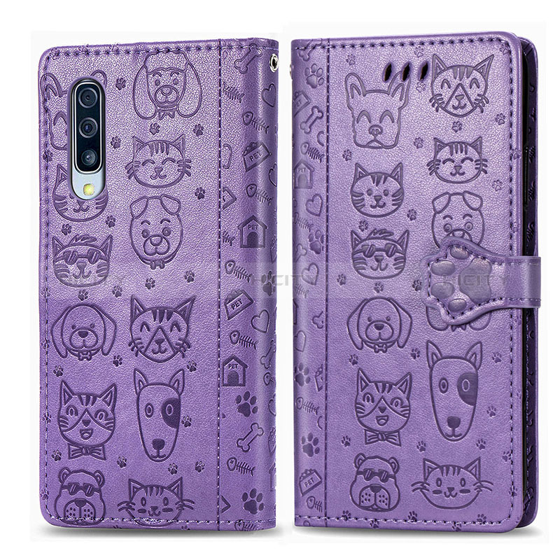 Coque Portefeuille Motif Fantaisie Livre Cuir Etui Clapet S03D pour Samsung Galaxy A50S Violet Plus