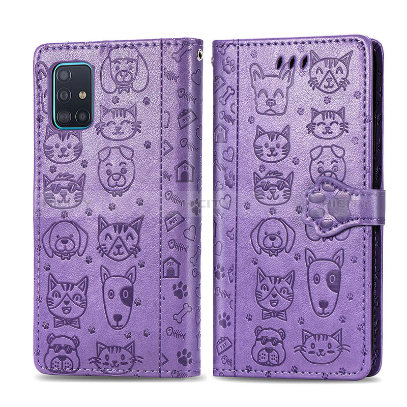 Coque Portefeuille Motif Fantaisie Livre Cuir Etui Clapet S03D pour Samsung Galaxy A51 5G Violet Plus