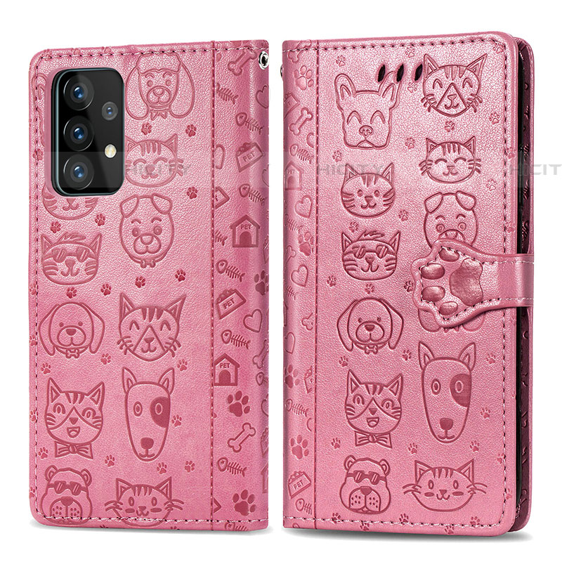 Coque Portefeuille Motif Fantaisie Livre Cuir Etui Clapet S03D pour Samsung Galaxy A52 4G Or Rose Plus