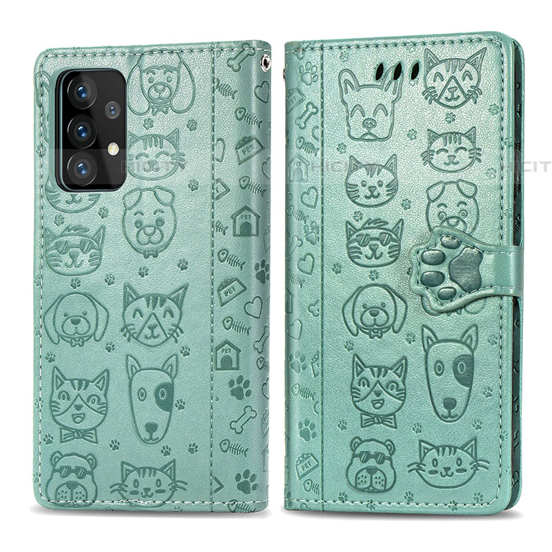 Coque Portefeuille Motif Fantaisie Livre Cuir Etui Clapet S03D pour Samsung Galaxy A52 4G Vert Plus