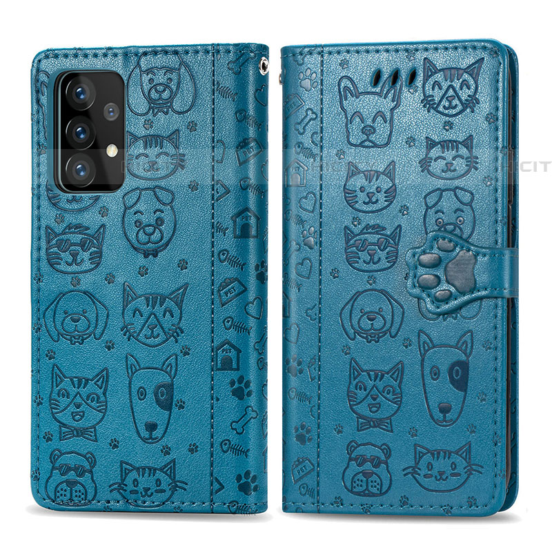 Coque Portefeuille Motif Fantaisie Livre Cuir Etui Clapet S03D pour Samsung Galaxy A72 5G Bleu Plus