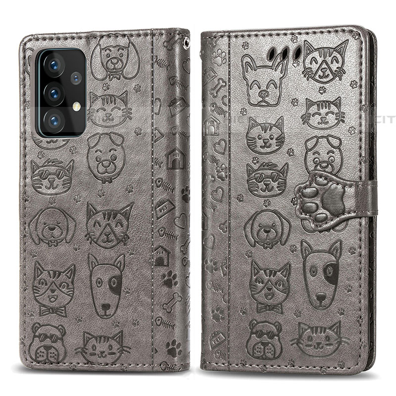 Coque Portefeuille Motif Fantaisie Livre Cuir Etui Clapet S03D pour Samsung Galaxy A72 5G Gris Plus