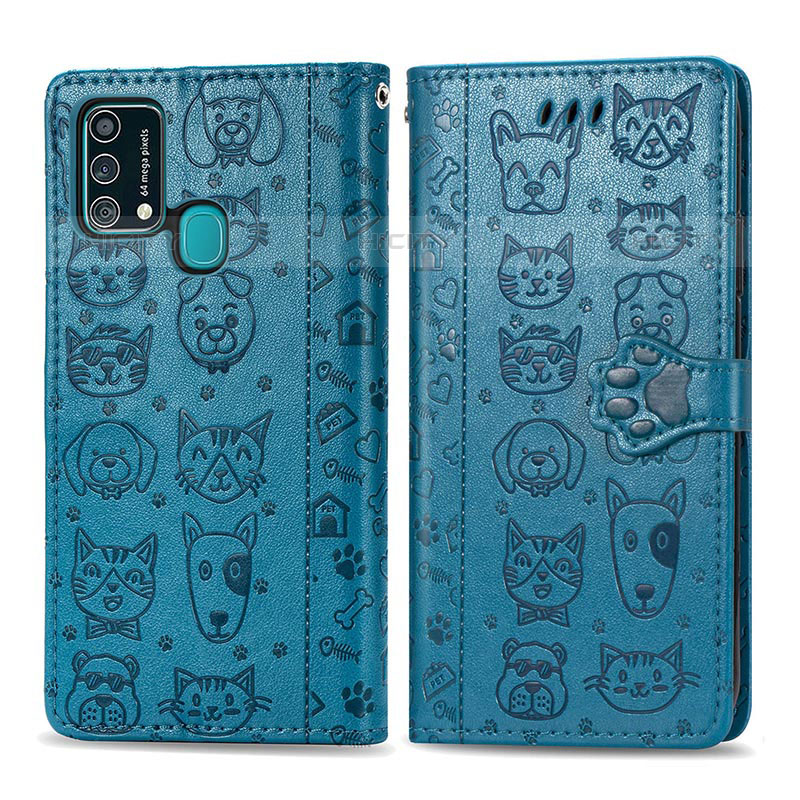 Coque Portefeuille Motif Fantaisie Livre Cuir Etui Clapet S03D pour Samsung Galaxy F41 Bleu Plus