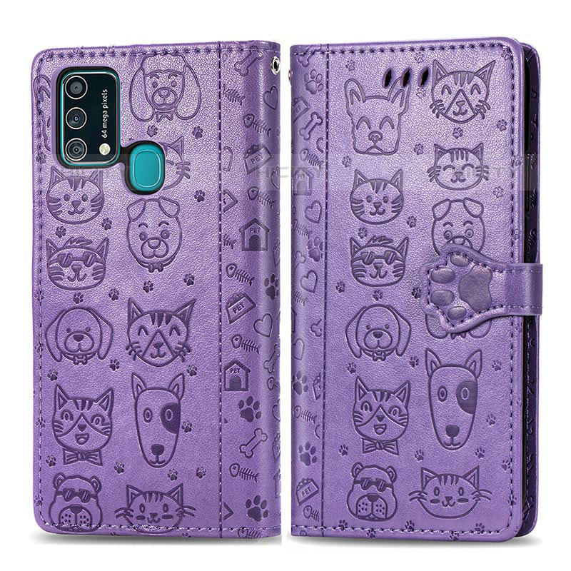 Coque Portefeuille Motif Fantaisie Livre Cuir Etui Clapet S03D pour Samsung Galaxy F41 Violet Plus