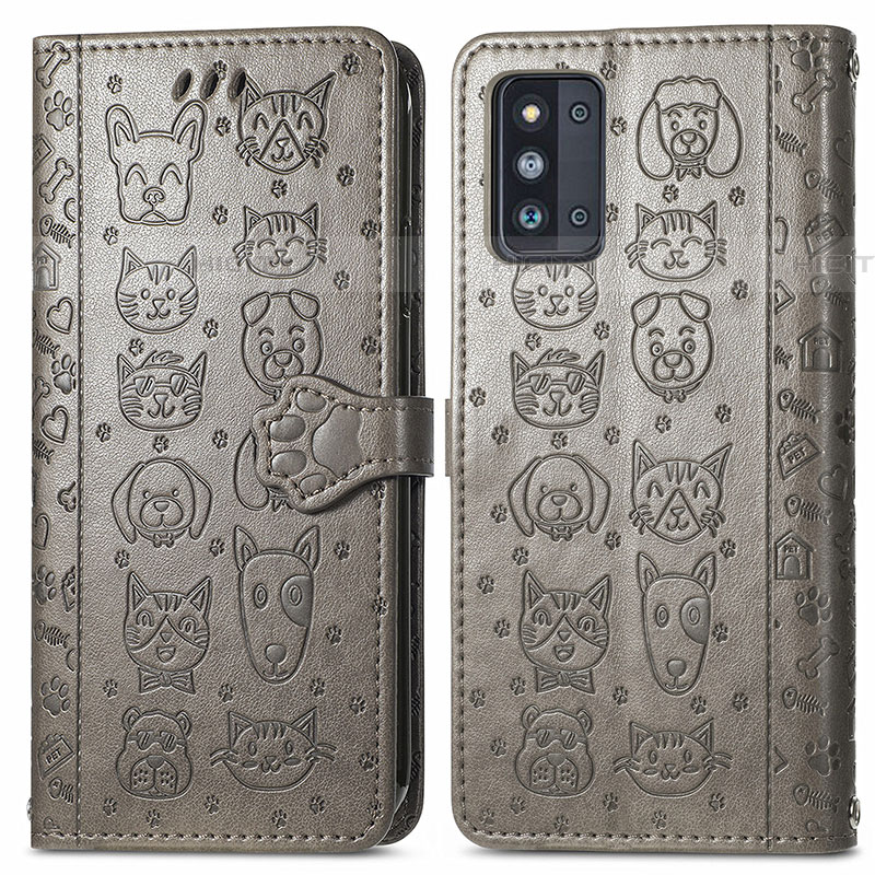 Coque Portefeuille Motif Fantaisie Livre Cuir Etui Clapet S03D pour Samsung Galaxy F52 5G Gris Plus