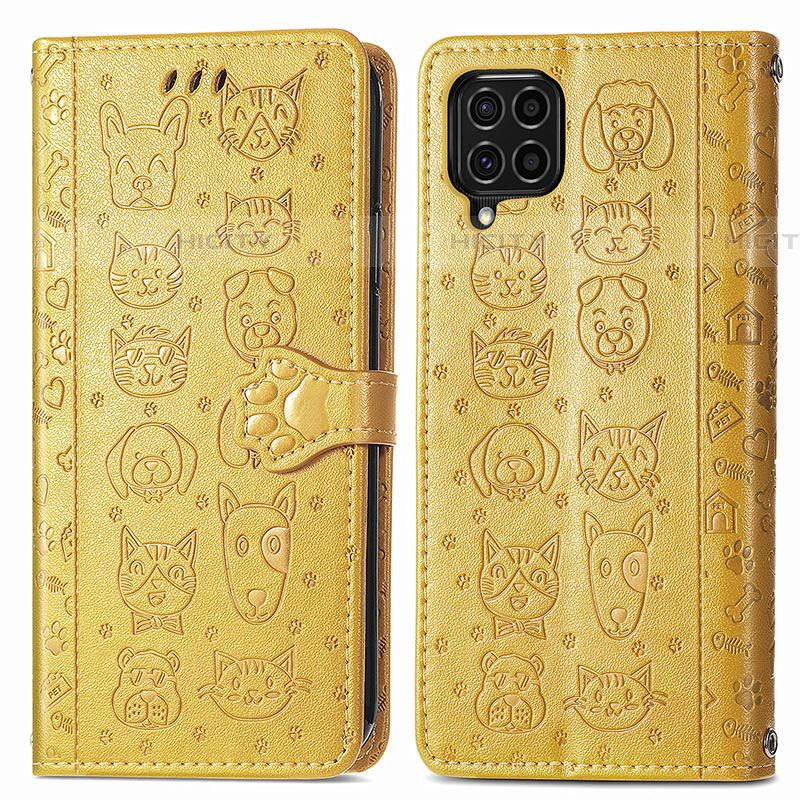 Coque Portefeuille Motif Fantaisie Livre Cuir Etui Clapet S03D pour Samsung Galaxy F62 5G Jaune Plus