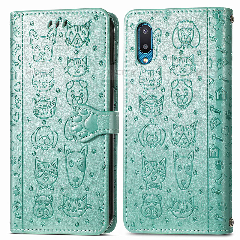 Coque Portefeuille Motif Fantaisie Livre Cuir Etui Clapet S03D pour Samsung Galaxy M02 Vert Plus