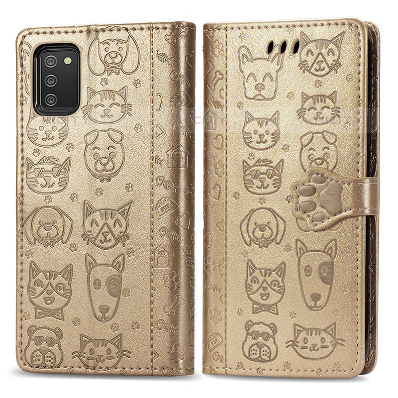 Coque Portefeuille Motif Fantaisie Livre Cuir Etui Clapet S03D pour Samsung Galaxy M02s Or Plus