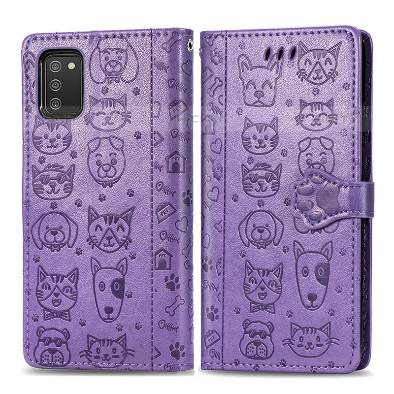 Coque Portefeuille Motif Fantaisie Livre Cuir Etui Clapet S03D pour Samsung Galaxy M02s Violet Plus