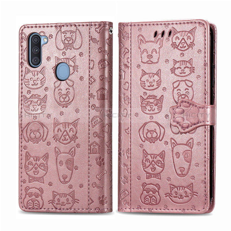 Coque Portefeuille Motif Fantaisie Livre Cuir Etui Clapet S03D pour Samsung Galaxy M11 Or Rose Plus