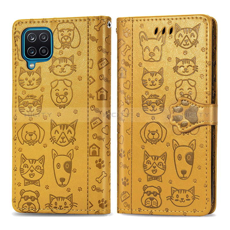 Coque Portefeuille Motif Fantaisie Livre Cuir Etui Clapet S03D pour Samsung Galaxy M12 Jaune Plus