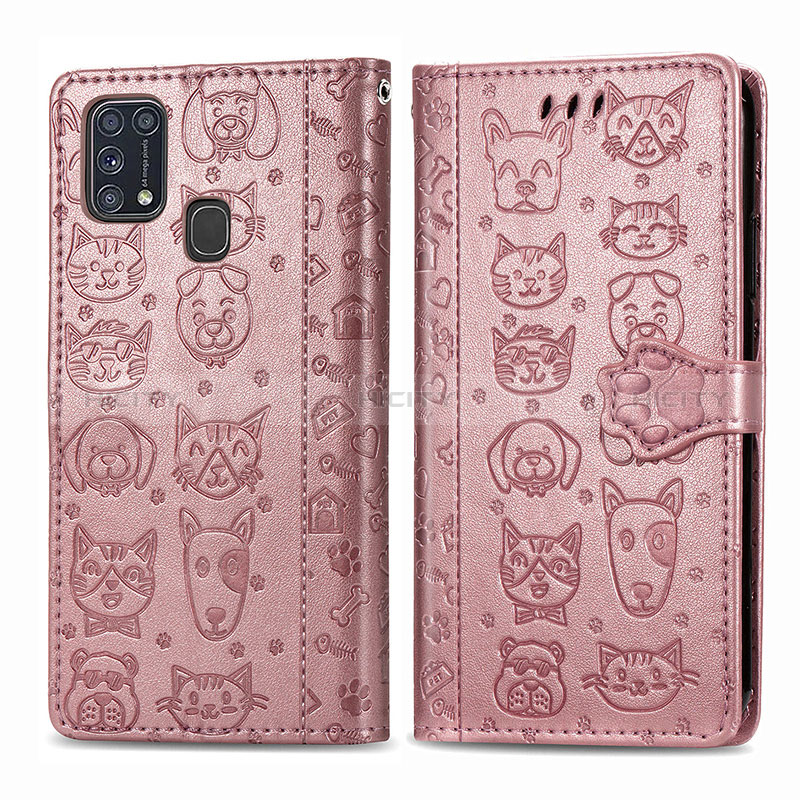 Coque Portefeuille Motif Fantaisie Livre Cuir Etui Clapet S03D pour Samsung Galaxy M21s Rose Plus