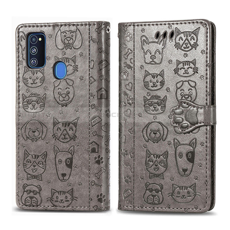 Coque Portefeuille Motif Fantaisie Livre Cuir Etui Clapet S03D pour Samsung Galaxy M30s Gris Plus