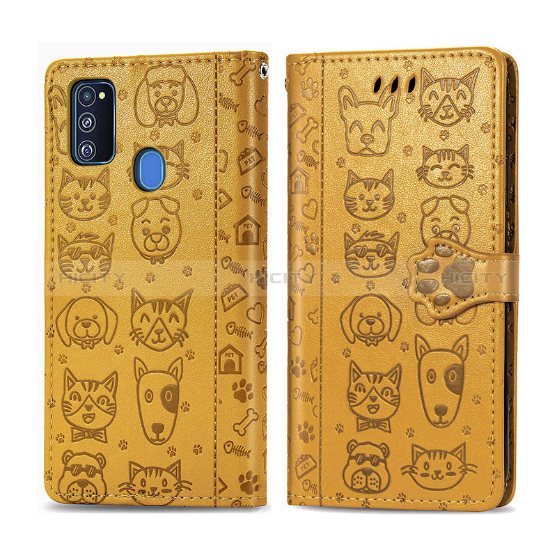 Coque Portefeuille Motif Fantaisie Livre Cuir Etui Clapet S03D pour Samsung Galaxy M30s Jaune Plus