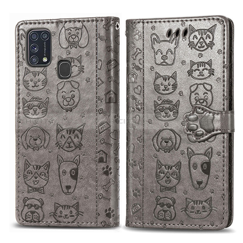 Coque Portefeuille Motif Fantaisie Livre Cuir Etui Clapet S03D pour Samsung Galaxy M31 Gris Plus