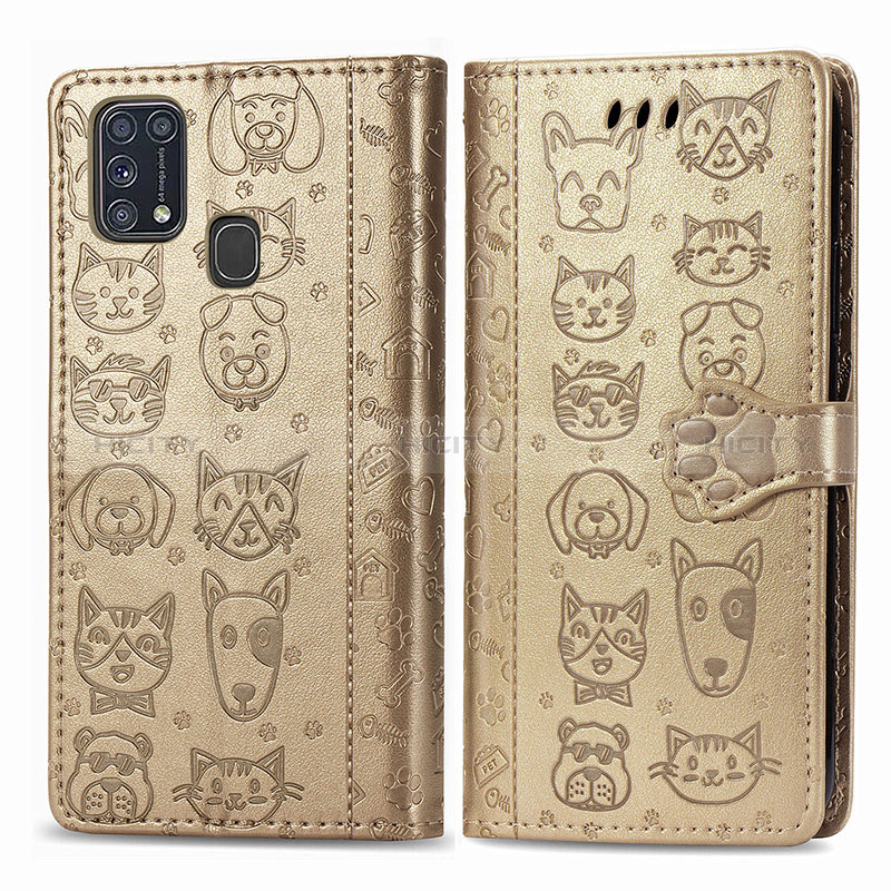 Coque Portefeuille Motif Fantaisie Livre Cuir Etui Clapet S03D pour Samsung Galaxy M31 Or Plus