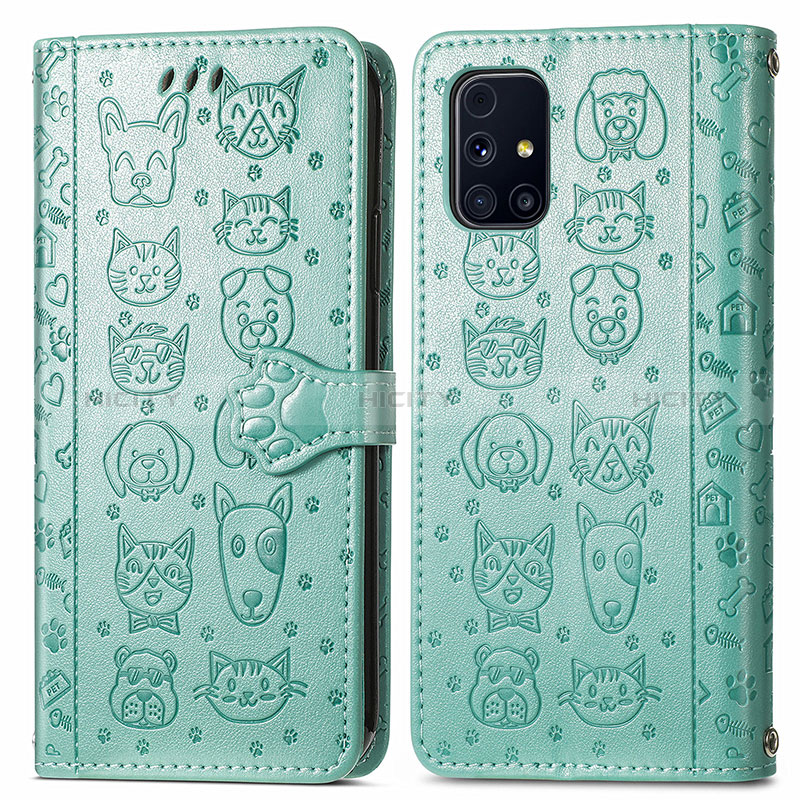 Coque Portefeuille Motif Fantaisie Livre Cuir Etui Clapet S03D pour Samsung Galaxy M31s Vert Plus