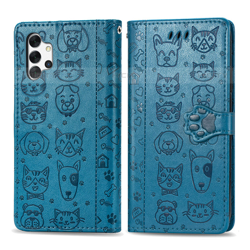 Coque Portefeuille Motif Fantaisie Livre Cuir Etui Clapet S03D pour Samsung Galaxy M32 5G Bleu Plus