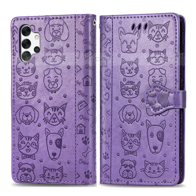 Coque Portefeuille Motif Fantaisie Livre Cuir Etui Clapet S03D pour Samsung Galaxy M32 5G Violet Plus