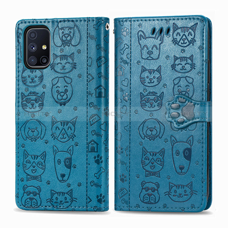 Coque Portefeuille Motif Fantaisie Livre Cuir Etui Clapet S03D pour Samsung Galaxy M51 Bleu Plus